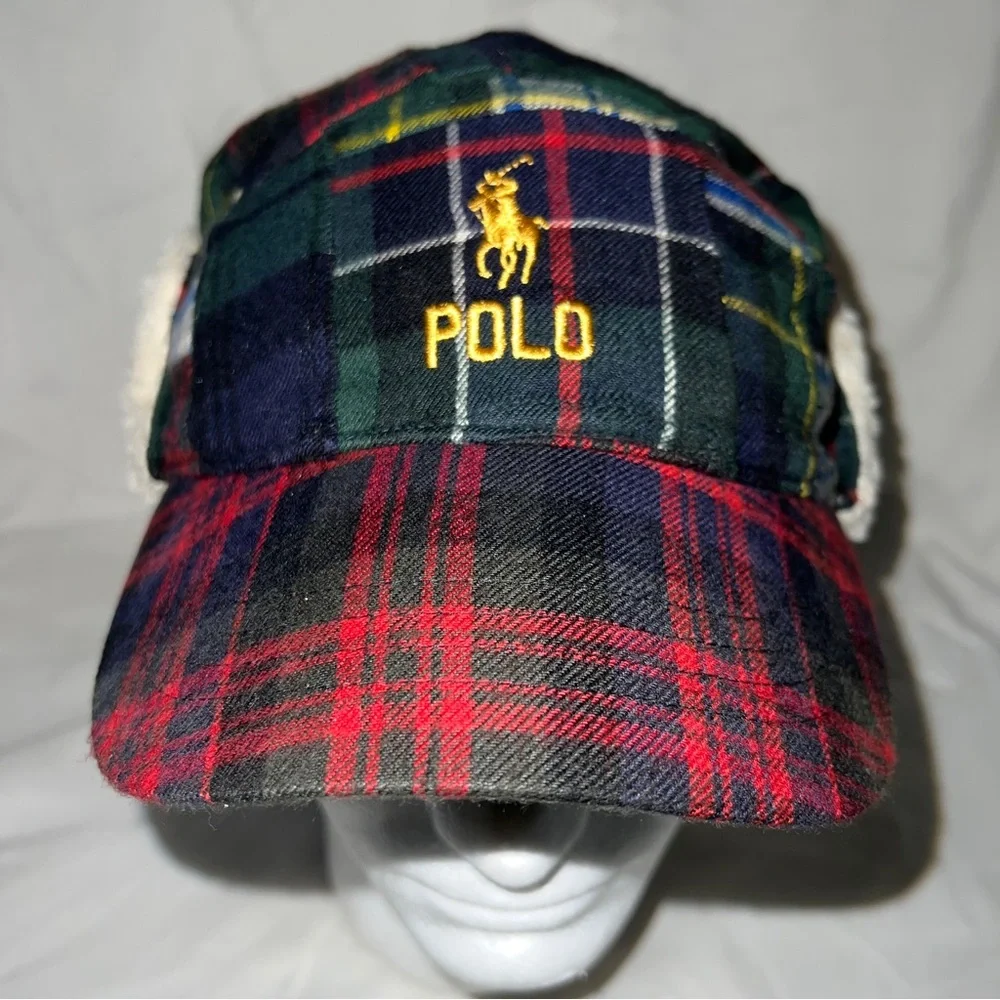 Polo Ralph Lauren Patchwork Plaid Ski Wool Shearling Hunting Trapper Cap Hat - Picture 4 of 8